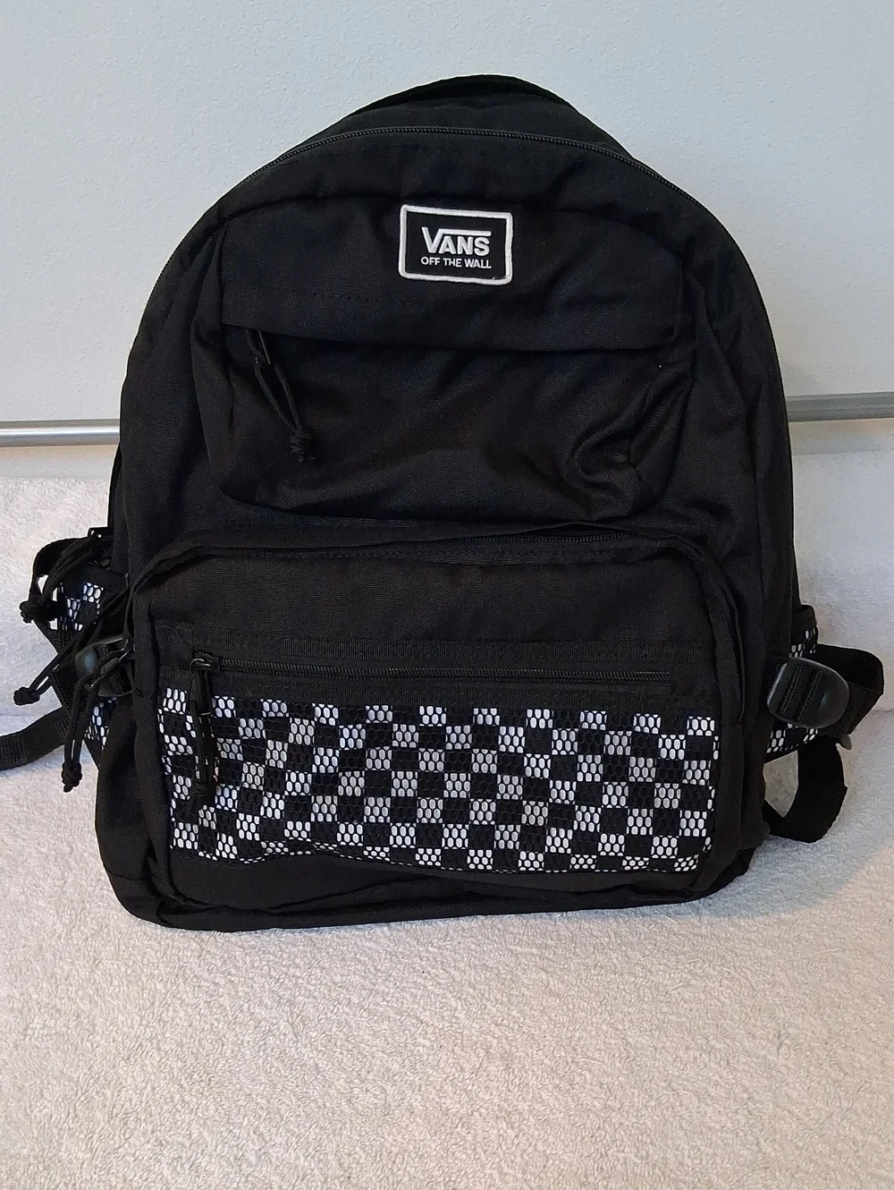 Vans Black Backpack with White Checkerboard Accent